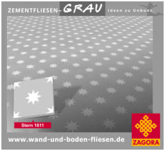 Zementfliesen-GRAU • ZAGORA • Motiv Stern grau weiß