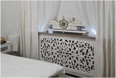 Dekorpaneele als Bettdekor, teilweise in Sonderanfertigung • Kundenfoto