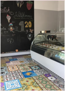 Eisdiele. Zementfliesen Patchwork • Kundenfoto