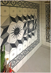 Zementfliesen Fliesenspiegel in der Dusche • Kundenfoto 